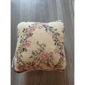 Vintage Floral Needlepoint Decorative Throw Pillow 8"x8" Wool back